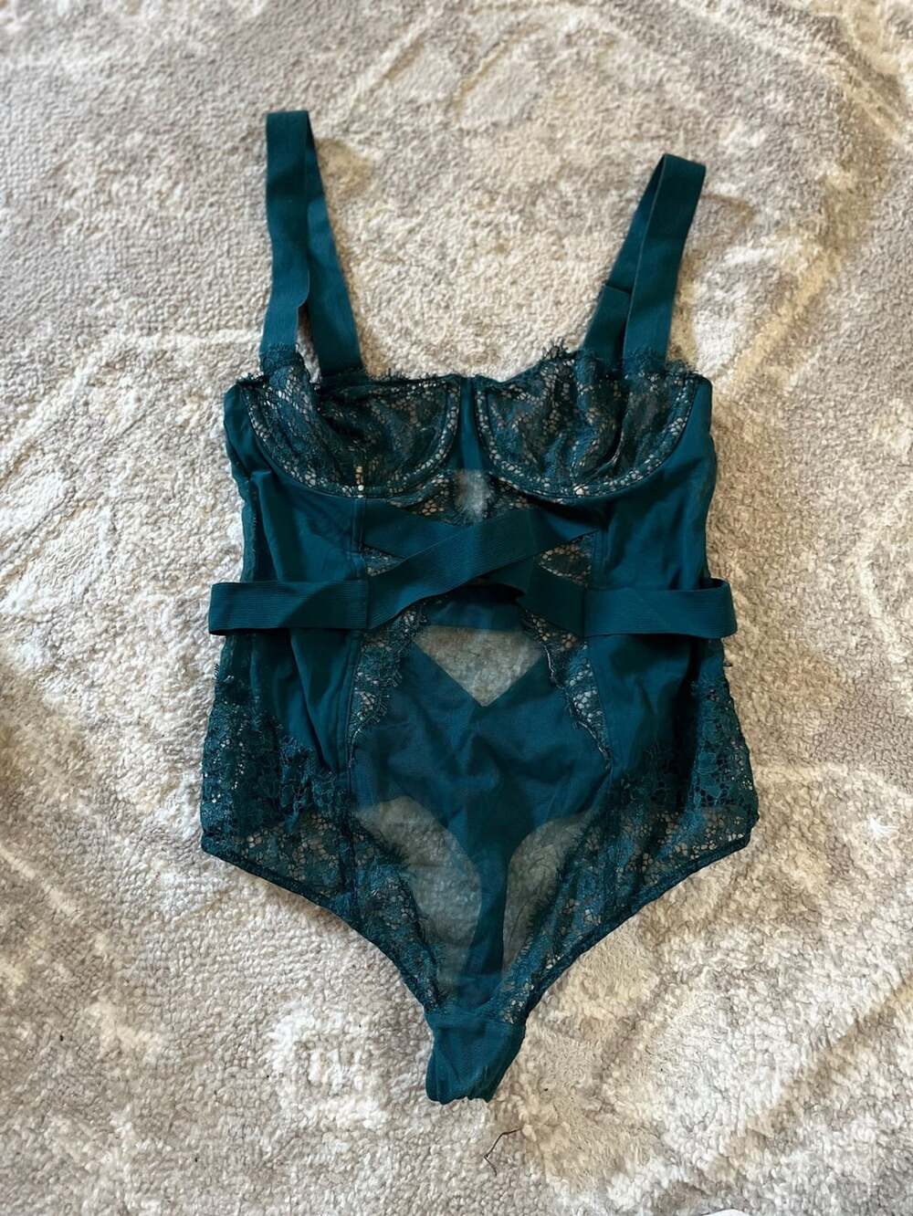 Victoria's Secret Lace Bombshell Strappy bodysuit Size 34B Green